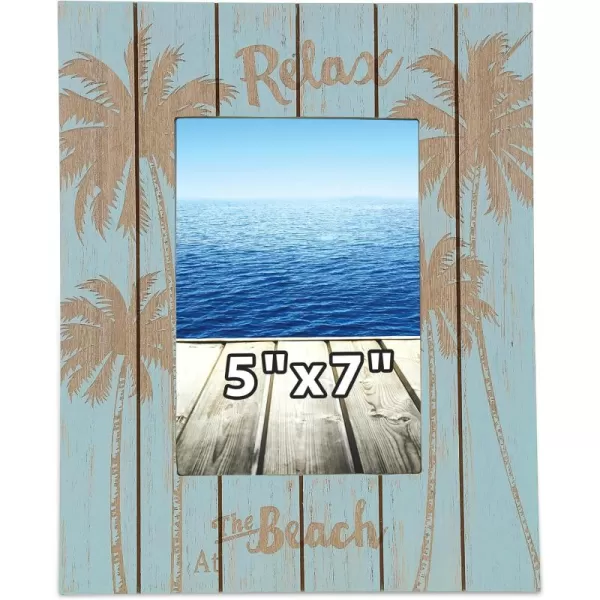 CoTa Global Aqua Palm Boat 4X6 Frame  Blue Distressed Wood Palm Boat Photo Frame for Summer Vacation Memory Handmade Aqua Palm Boat Nautical Picture Frame For Tabletop or Wall Hang  124 InchesFrame 5X7