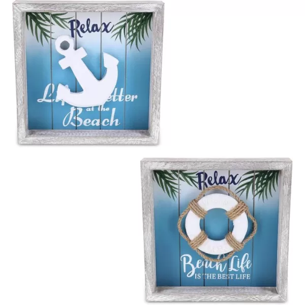 CoTa Global Aqua Sky Wall Relax Hanging Signs 2 Pcs Set  Handmade Wooden Aqua Sky Sign with Hang Mount Nautical Themed Home Decor  Handmade Color May Vary