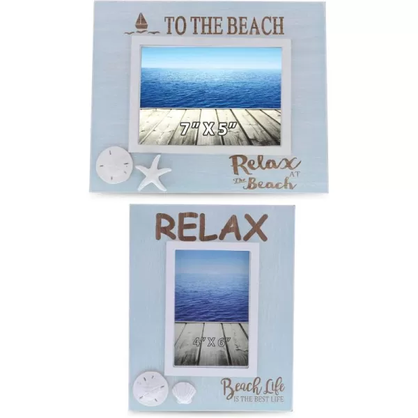 CoTa Global Blue Lagoon 7x5 and 4x6 Beach Frames  Blue Wooden Photo Frames for Summer Vacation Memory Handmade Tropical Sand Nautical Picture Frames for Tabletop or Wall Hang  2 Pieces