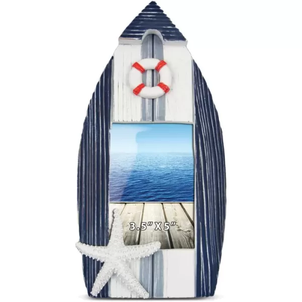CoTa Global Blue Stripes Boat Beach 35x5 Frame  Blue Distressed Wood Starfish Photo Frame for Summer Vacation Memory Handmade Beach Sand Nautical Picture Frame For Tabletop or Wall Hang  105 Inch