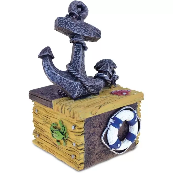 CoTa Global Nautical Anchor Jewelry Box Figurine Ocean Ship Boat Theme Dcor Handcrafted Hand Painted Trinket Treasure Intricate Art Figure Decoration