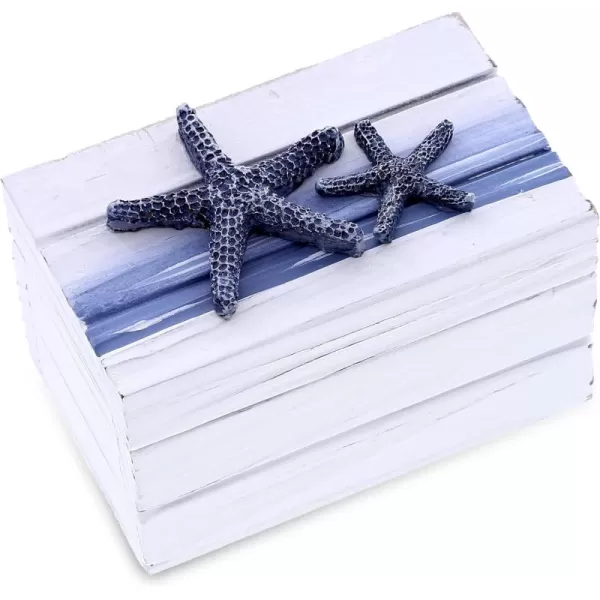 CoTa Global Ocean Blue Wooden Jewelry Box  Handmade and Crafted Nautical Trinket Box with Starfish Decoration Wood Accent Tabletop Home Decor Jewelry Organizer