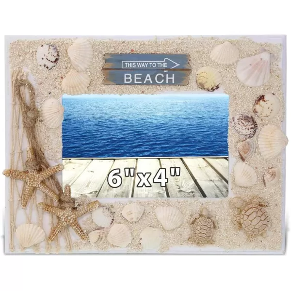CoTa Global Oceanic Sea Turtle Boat 35X5 Frame  White Wood Seashell Photo Frame for Summer Vacation Memory Handmade Tropical Sand Boat Nautical Picture Frame For Tabletop or Wall Hang  94 InchesFrame 6X4