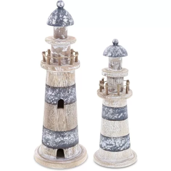 CoTa Global Silver Sea Lighthouse Collection 2 Pcs Set  Handmade Distressed Wooden Lighthouse Decor Decorative Beach Style Tabletop Centerpieces  Color May Vary