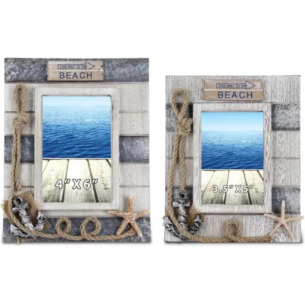 CoTa Global Silver Sea Nautical Photo Frames 4x6 and 35x5 2 Pcs Set  Handcrafted Wooden Nautical Photo Frames for Tabletop Display Hanging Beach Themed Home Decor