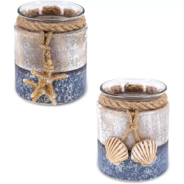 CoTa Global Silver Sea Starfish and Seashell Candle Holders 2 Pcs Set  Nautical Table Top Center Piece Coastal Decor for Home Beach House Decorative Lanterns with Ropes  Handmade Color May Vary