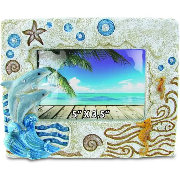 Puzzled CoTa Global Colorful Dolphin 5quot x 35quot Photo Frame Nautical Handcrafted Resin Picture Holder Easel Back Ocean Life Marine Animals Seahorse Novelty Frame
