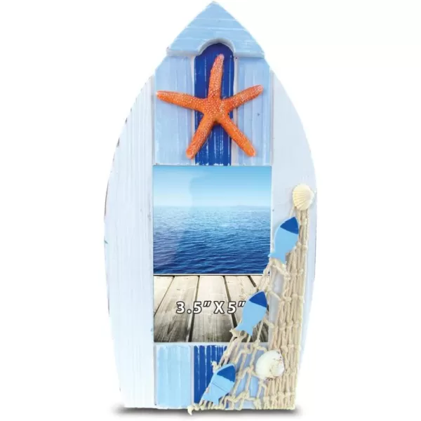 Puzzled CoTa Global Light Blue Stripes Boat Beach 35x5 Frame  Blue Wood Starfish Photo Frame Handmade Boat Beach Nautical Picture Frame For Tabletop or Wall Hang  1075 Inches