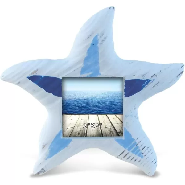 Puzzled CoTa Global Light Blue Stripes Starfish Beach 2x2 Frame  Blue Wood Starfish Photo Frame Handmade Beach Sand Nautical Picture Frame For Tabletop or Wall Hang  425 Inches