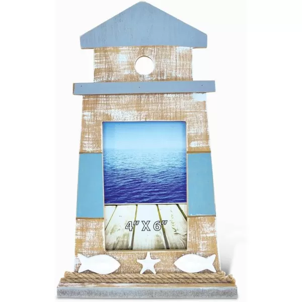 Puzzled CoTa Global Nautical Lighthouse Shape 4x6 Frame  Distressed Wood Lighthouse Photo Frame Handmade Lighthouse Nautical Picture Frame for Tabletop or Wall Hang  1225 Inches