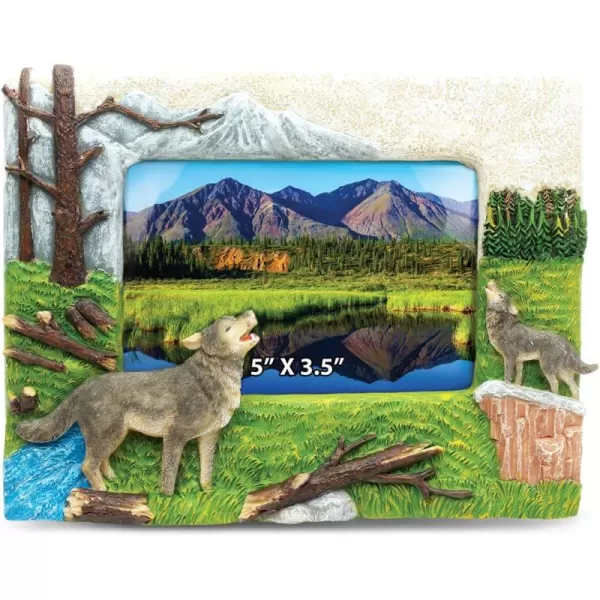 Puzzled CoTa Global Wolf 5quot x 35quot Photo Frame Handcrafted Resin Picture Holder wEasel Back Bright ampamp Unique Polyresin Wall ampamp Desk Wild Life Decorative Frame