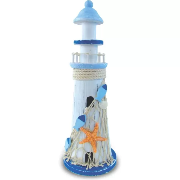 Puzzled Large Light Blue Stripes Lighthouse with Star Fish Nautical Decor