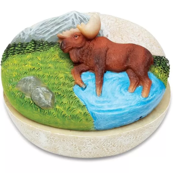 Puzzled Stone Mountain Moose Small Stone Resin Jewelry ampamp Accessories Organizer Keepsake Box 325quot Removable Lid Round Shaped for Rings Necklaces ampamp Trinkets  Wild Life Lodge Home Decor Storage