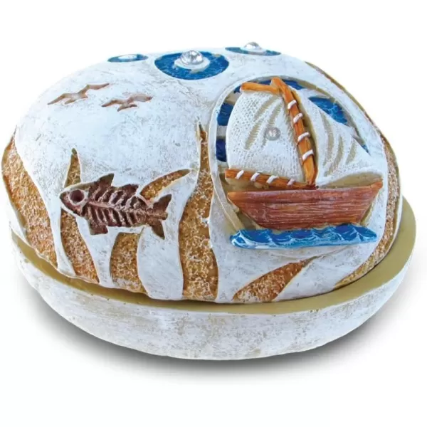 Puzzled Stone Sailboat Small Stone Resin Jewelry ampamp Accessories Organizer Keepsake Box 325quot Removable Lid Round Shaped for Rings Necklaces ampamp Trinkets  Fish Light House Nautical Ocean Home Decor