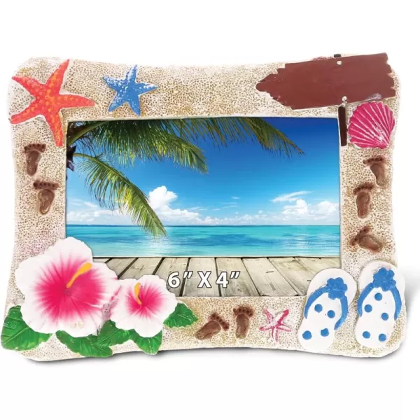 Puzzled Summer Beach Picture Frame  Ocean Picture Frame with Starfish Sandals Flowers and Sand Art Photo Frame Resin Nautical Picture Frame Nautical Themed Decor for Home Office  6x4 Inches