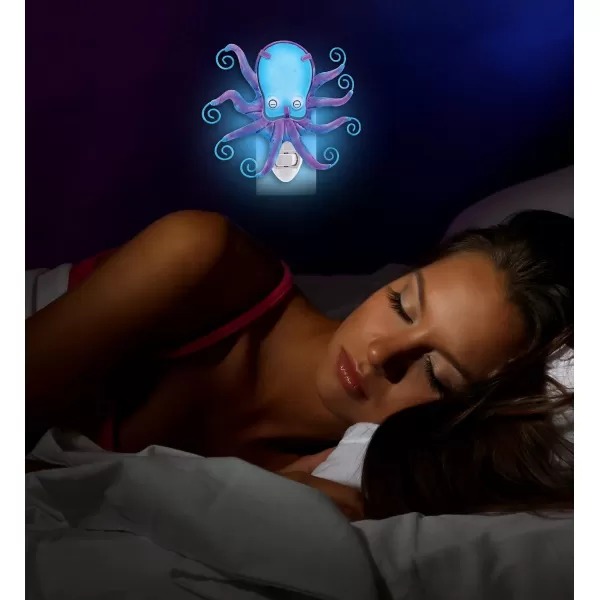 CoTa Global Ocean Life Night Light  Sea Horse Shell Octopus Shark Home Decor Wall Plug in Night Lights with Switch Decorative Metal Glass Nightlights  4 Pcs Set