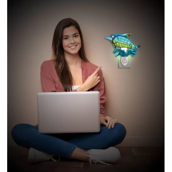 CoTa Global Ocean Life Night Lights  Dolphin Sea Turtle Starfish Octopus Home Decor Wall Plug in Night Lights with Switch Handmade Metal Glass Nightlights  4 Pcs Set