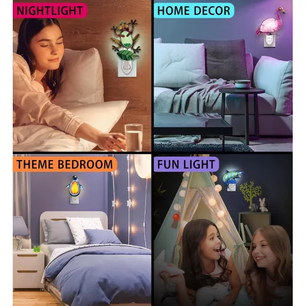 CoTa Global Ocean Life Night Lights  Frog Flamingo Shark and Penguin Home Dcor Wall Plug in Night Lights with Switch Decorative Hand Made Metal Glass Nightlights for Home  4 PIeces Pack