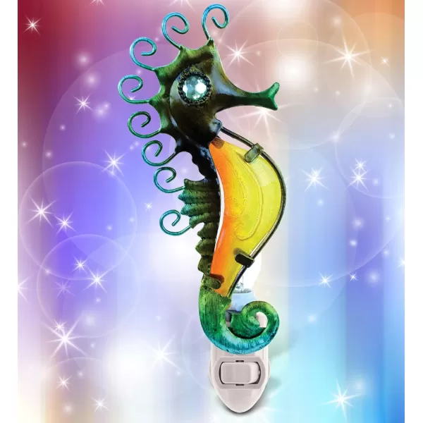 CoTa Global Ocean Life Night Lights  Sea Horse Dolphin Shark Octopus Home Decor Wall Plug in Night Lights with Switch Decorative Metal Glass Nightlights for Bathroom Bedroom  4 Pcs Set