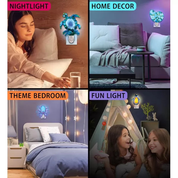 CoTa Global Ocean Life Night Lights  Sea Turtle Seashell Penguin and Octopus Home Dcor Wall Plug in Night Lights with Switch Decorative Hand Made Metal Glass Nightlights for Home  4 Pack