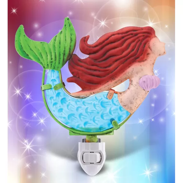 CoTa Global Ocean Life Night Lights  Shell Flamingo Mermaid Sea Horse Home Decor Wall Plug in Night Lights with Switch Decorative Metal Glass Nightlights for Bathroom Bedroom  4 Pcs Set