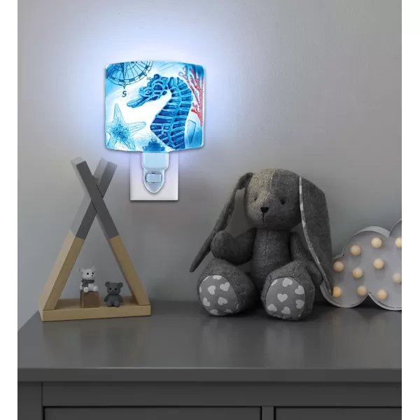CoTa Global Ocean Life Night Lights  Shell Flamingo Mermaid Sea Horse Home Decor Wall Plug in Night Lights with Switch Decorative Metal Glass Nightlights for Bathroom Bedroom  4 Pcs Set