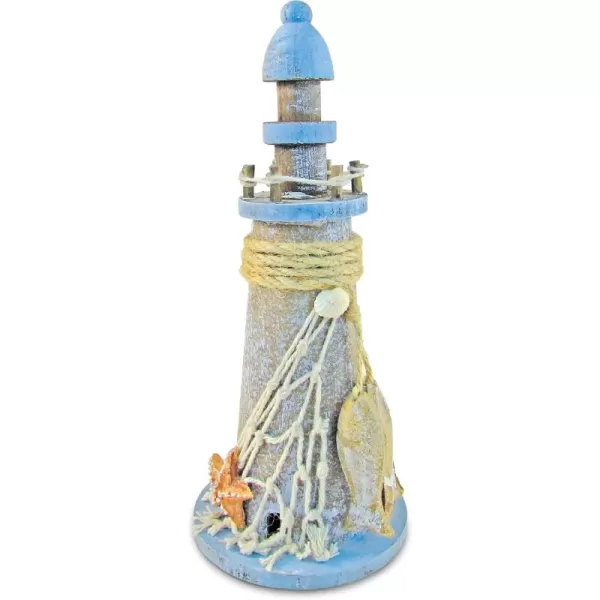 Puzzled COTA Global Pacific Lighthouse Decor  Handmade and Crafted Wooden Lighthouse Decoration with Fish and Starfish Decorative Beach Style Tabletop Centerpiece  8 Inches