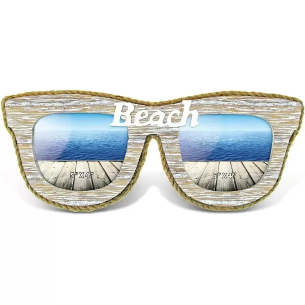 Puzzled CoTa Global Vintage Beach Sunglass Double Photo Frame 5x4  Handcrafted Nautical Photo Frame for Table Display or Hanging Beach Themed Home Decor  Color May Vary