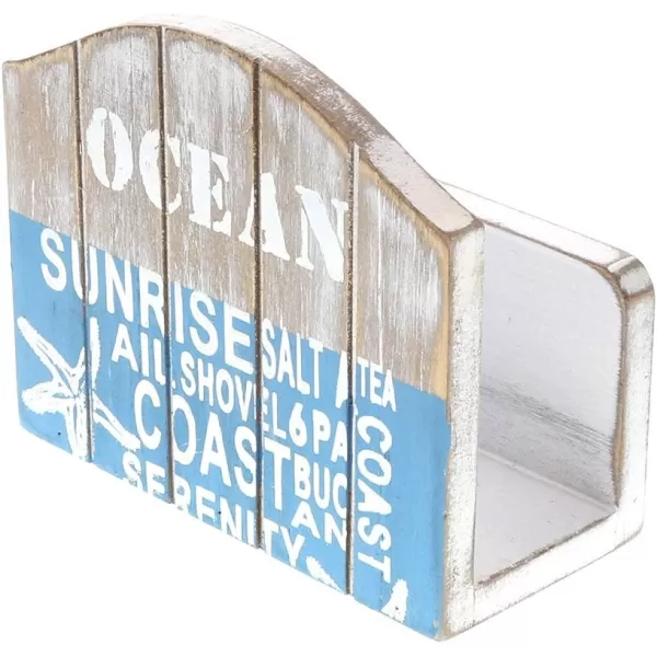 CoTa Global Aqua Sky Napkin Holder  Nautical Themed Napkin Holder with Ocean Sunrise Text Design Beach Napkin Holder Decor for Tabletop Novelty Coast Wooden Figure Coastal Table Decor Centerpiece