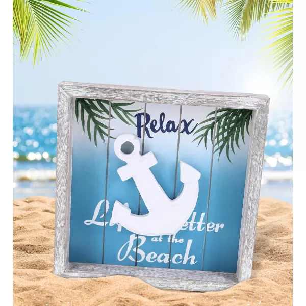 CoTa Global Aqua Sky Wall Anchor Relax Hanging Sign  Handmade and Crafted Wooden Anchor Sing with Hang Mount Nautical Themed Home Decor Relax Wall Anchor Coastal Ornament