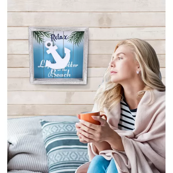 CoTa Global Aqua Sky Wall Anchor Relax Hanging Sign  Handmade and Crafted Wooden Anchor Sing with Hang Mount Nautical Themed Home Decor Relax Wall Anchor Coastal Ornament