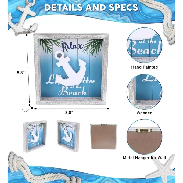 CoTa Global Aqua Sky Wall Anchor Relax Hanging Sign  Handmade and Crafted Wooden Anchor Sing with Hang Mount Nautical Themed Home Decor Relax Wall Anchor Coastal Ornament