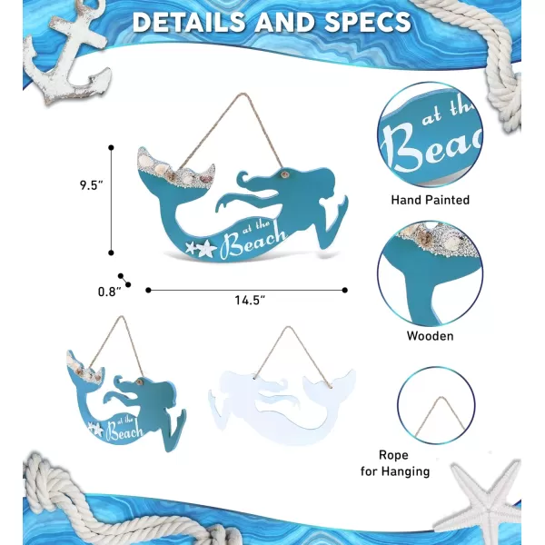 CoTa Global Aqua Sky Wall Decor Mermaid Hanging Sign  Handmade and Crafted Wooden Mermaid Sign with Rope for Hanging Nautical Themed Home Decor  Handmade Color May Vary