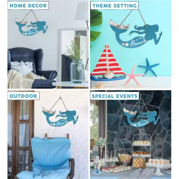 CoTa Global Aqua Sky Wall Decor Mermaid Hanging Sign  Handmade and Crafted Wooden Mermaid Sign with Rope for Hanging Nautical Themed Home Decor  Handmade Color May Vary