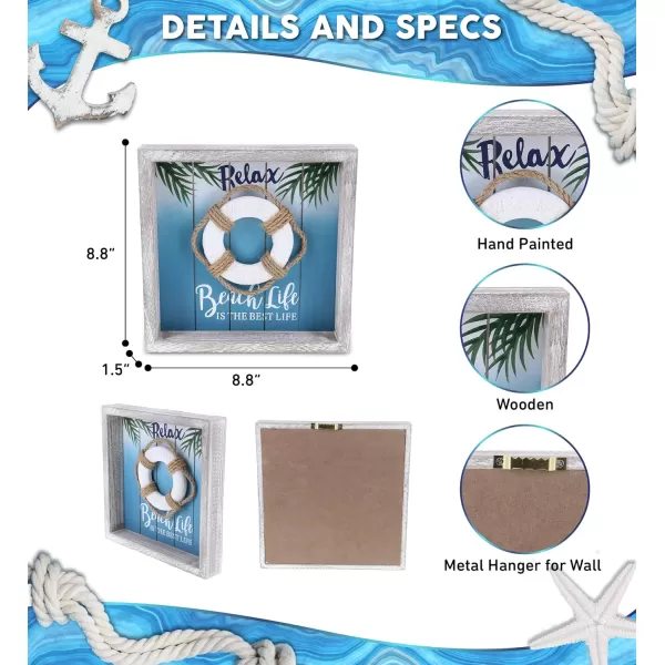 CoTa Global Aqua Sky Wall Life Ring Relax Hanging Sign  Handmade and Crafted Wooden Life Ring Sign with Hang Mount Nautical Themed Home Decor  Handmade Color May Vary