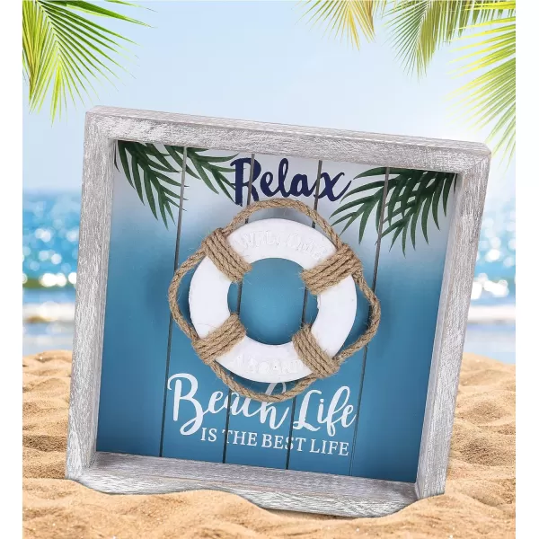 CoTa Global Aqua Sky Wall Life Ring Relax Hanging Sign  Handmade and Crafted Wooden Life Ring Sign with Hang Mount Nautical Themed Home Decor  Handmade Color May Vary
