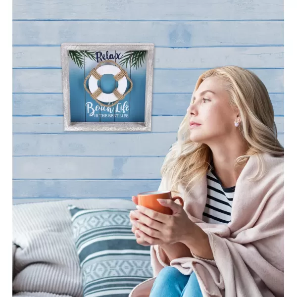 CoTa Global Aqua Sky Wall Life Ring Relax Hanging Sign  Handmade and Crafted Wooden Life Ring Sign with Hang Mount Nautical Themed Home Decor  Handmade Color May Vary