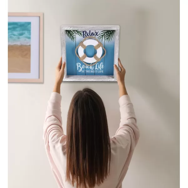 CoTa Global Aqua Sky Wall Life Ring Relax Hanging Sign  Handmade and Crafted Wooden Life Ring Sign with Hang Mount Nautical Themed Home Decor  Handmade Color May Vary