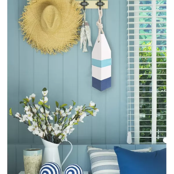 CoTa Global Blue Mist Buoy Nautical Decor  Handcrafted Nautical Decor Wooden Buoy with Rope Hanger Ocean Decor Wood Sculpture Hanging Wall Beach Decorations for Home and Bathroom  105 Inch