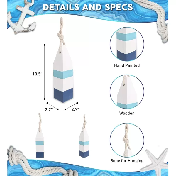 CoTa Global Blue Mist Buoy Nautical Decor  Handcrafted Nautical Decor Wooden Buoy with Rope Hanger Ocean Decor Wood Sculpture Hanging Wall Beach Decorations for Home and Bathroom  105 Inch