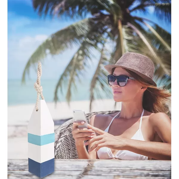 CoTa Global Blue Mist Buoy Nautical Decor  Handcrafted Nautical Decor Wooden Buoy with Rope Hanger Ocean Decor Wood Sculpture Hanging Wall Beach Decorations for Home and Bathroom  105 Inch