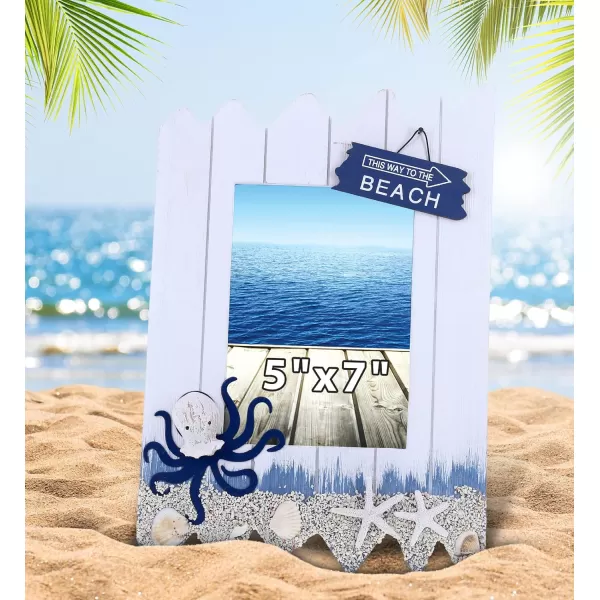 CoTa Global Ocean Blue Octopus Nautical Photo Frame  Handmade and Crafted Wooden Nautical Photo Frame for Tabletop Display or HAnging Nautical Themed Home Decor