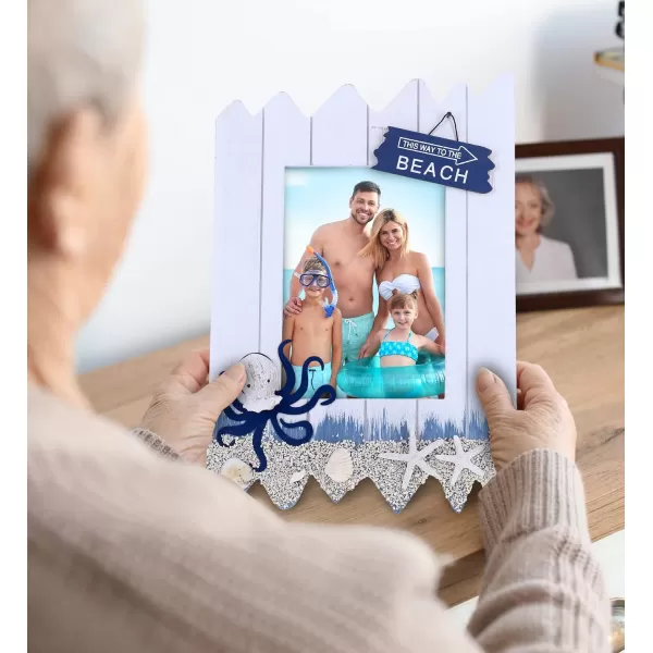 CoTa Global Ocean Blue Octopus Nautical Photo Frame  Handmade and Crafted Wooden Nautical Photo Frame for Tabletop Display or HAnging Nautical Themed Home Decor