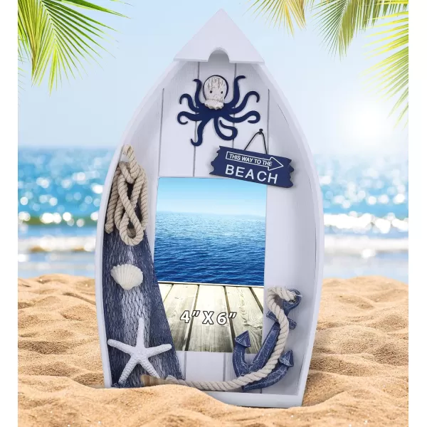 CoTa Global Ocean Blue Octopus Nautical Photo Frame  Handmade and Crafted Wooden Nautical Photo Frame for Tabletop Display or HAnging Nautical Themed Home Decor Ornament