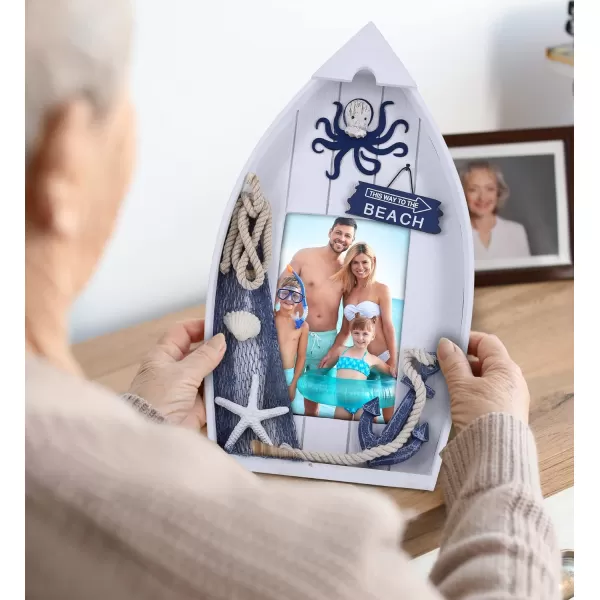 CoTa Global Ocean Blue Octopus Nautical Photo Frame  Handmade and Crafted Wooden Nautical Photo Frame for Tabletop Display or HAnging Nautical Themed Home Decor Ornament