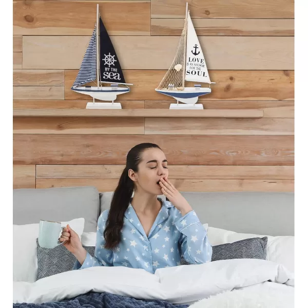 CoTa Global Ocean Blue Sailboat Decor Set of 2  Handmade Wooden Boat Decor Cute Beach Style Model Sail Boat Decorations Living Room Centerpiece  224 Inch