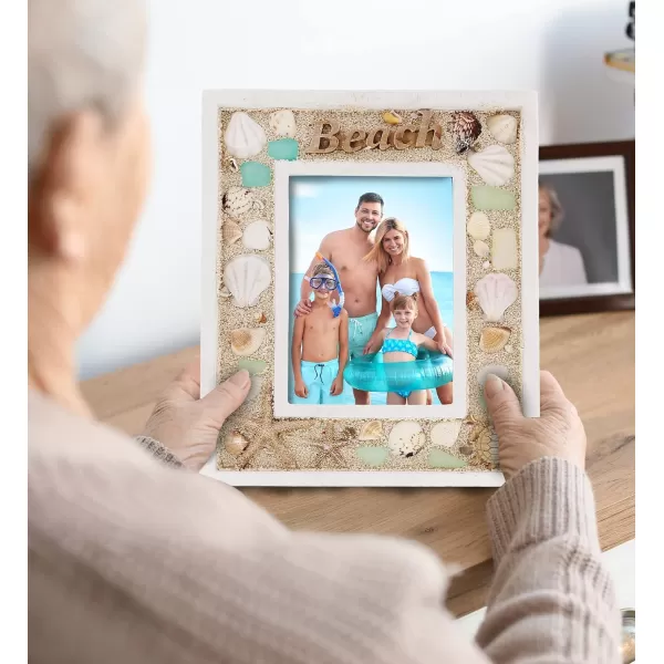 CoTa Global Oceanic 5x7 Beach Picture Frame  Beautiful Decor Accent Seashell Photo Frame for Summer Vacation Memory Handmade  For Tabletop or Wall Hang  11 Inch