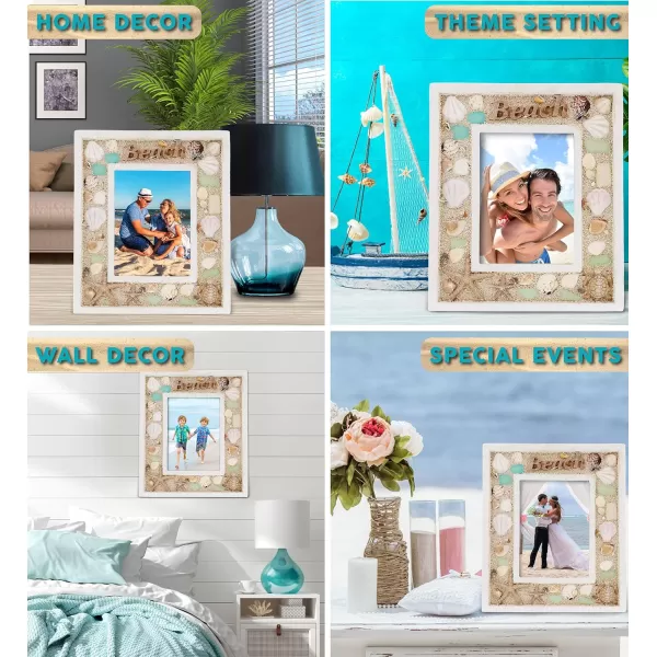 CoTa Global Oceanic 5x7 Beach Picture Frame  Beautiful Decor Accent Seashell Photo Frame for Summer Vacation Memory Handmade  For Tabletop or Wall Hang  11 Inch