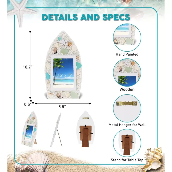 CoTa Global Oceanic Boat Frame 35x5 Frame  Seashell Photo Frame with Beach Ornaments Handmade Tropical Sand Nautical Picture Frame for Tabletop or Wall Hang  107 Inch