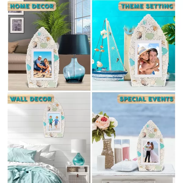 CoTa Global Oceanic Boat Frame 35x5 Frame  Seashell Photo Frame with Beach Ornaments Handmade Tropical Sand Nautical Picture Frame for Tabletop or Wall Hang  107 Inch